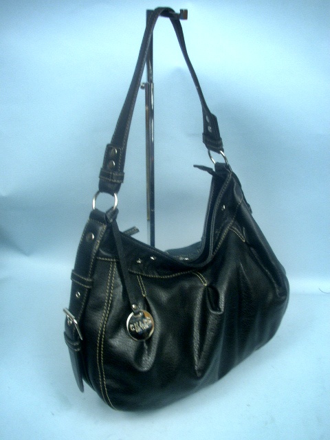 Chaps Black Faux Leather Hobo Handbag With Silver Star Studs