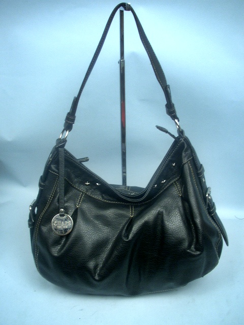 Chaps Black Faux Leather Hobo Handbag With Silver Star Studs